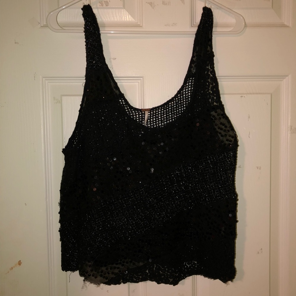 Black Sequin & Mesh Free People Tank